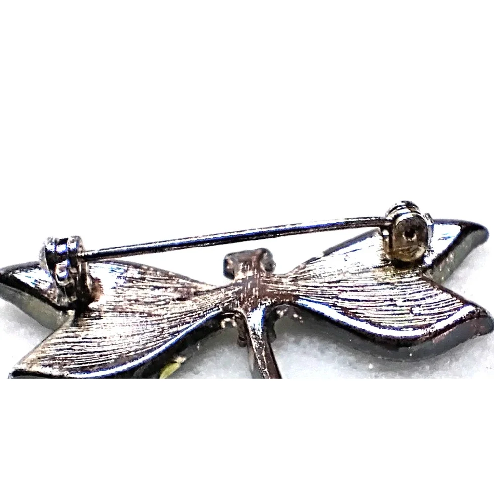 Green Enamel Dragonfly Brooch Pin Figural Rhinestone Wings Whimsical